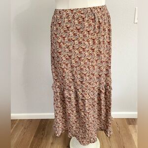 GiGio Maxi Ruffle Floral Skirt with Pockets Elastic Waist Size Medium
